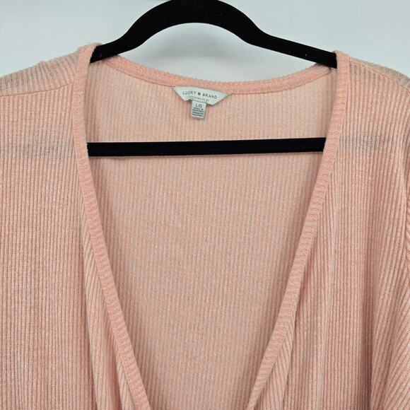 Lucky Brand Women's Brushed Ribbed Knit Surplice Faux Wrap Long Sleeve Top Large - Picture 3 of 9